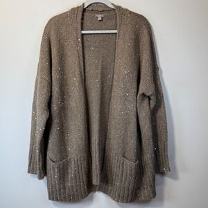 J. Jill Cardigan Womens Large Brown Gold Sequin Metallic Open Front Good